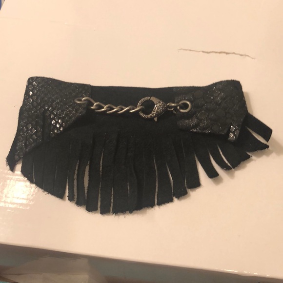 Dark mermaid leather fringe choker - Picture 5 of 10